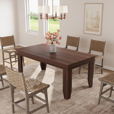 63" Farmhouse Wooden Table, Rustic Brown, Rectangle, Seats 6-8, Sturdy Legs, Brown