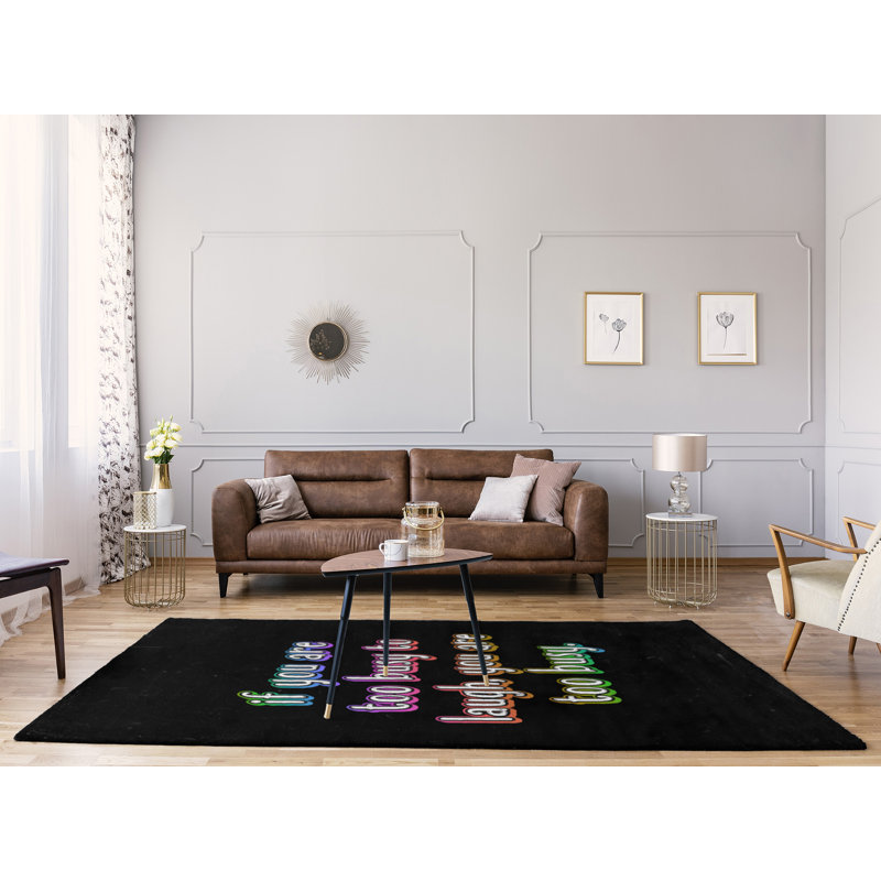 Tapis en chenille de polyester de style tableau noir «Make Time For Laughter», Rectangle 8 pi x 10 pi