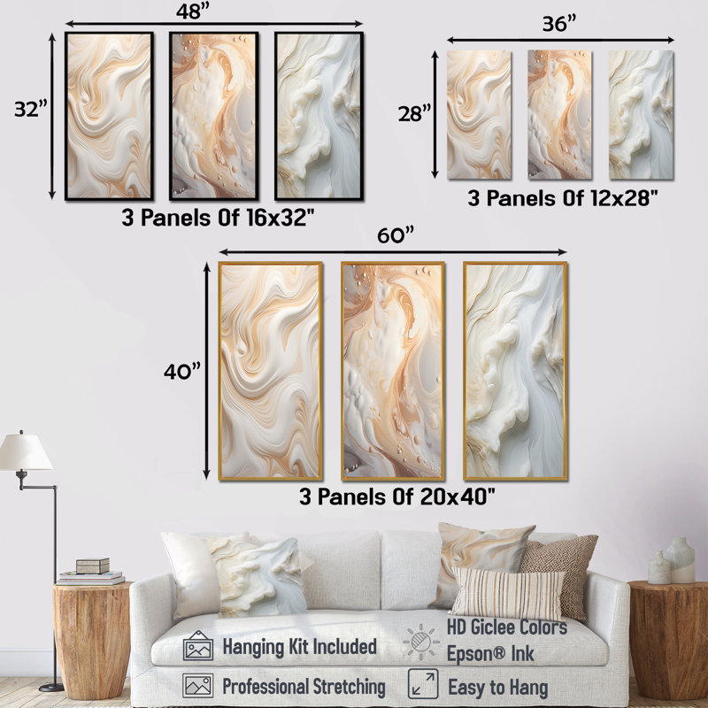Abstract Milky White Flow, 40'' H x 60'' W, White Floater Framed