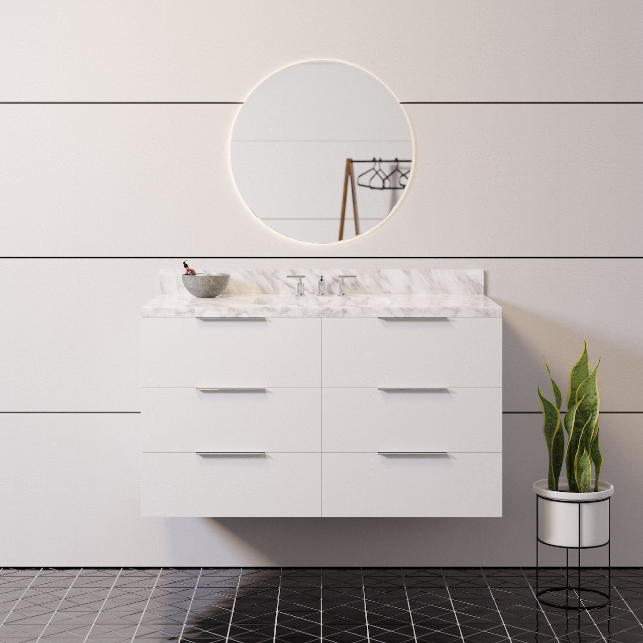 Mitchell 42" Carrara Marble Single Bathroom Vanity, Carrara Marble, White