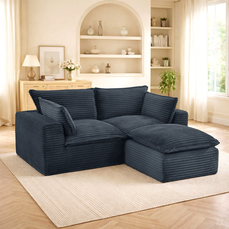 Canapé modulaire en L 78,8 po avec repose-pieds modulaire en velours côtelé sans assemblage pour animaux de compagnie, Gris