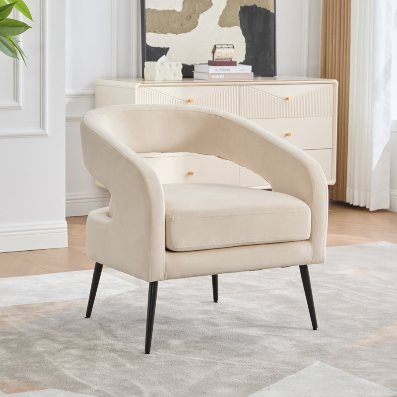 Fauteuil demi-tonneau en velours, Beige