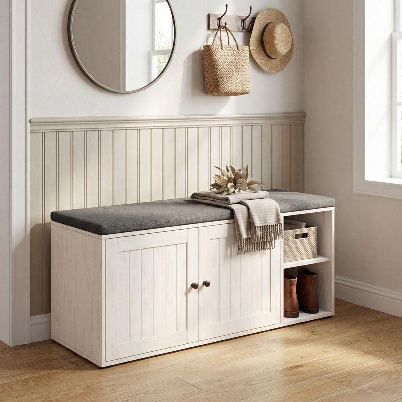 Banc de rangement pour 10 paires de chaussures, assemblage sans outil, avec tablettes réglables, Blanc