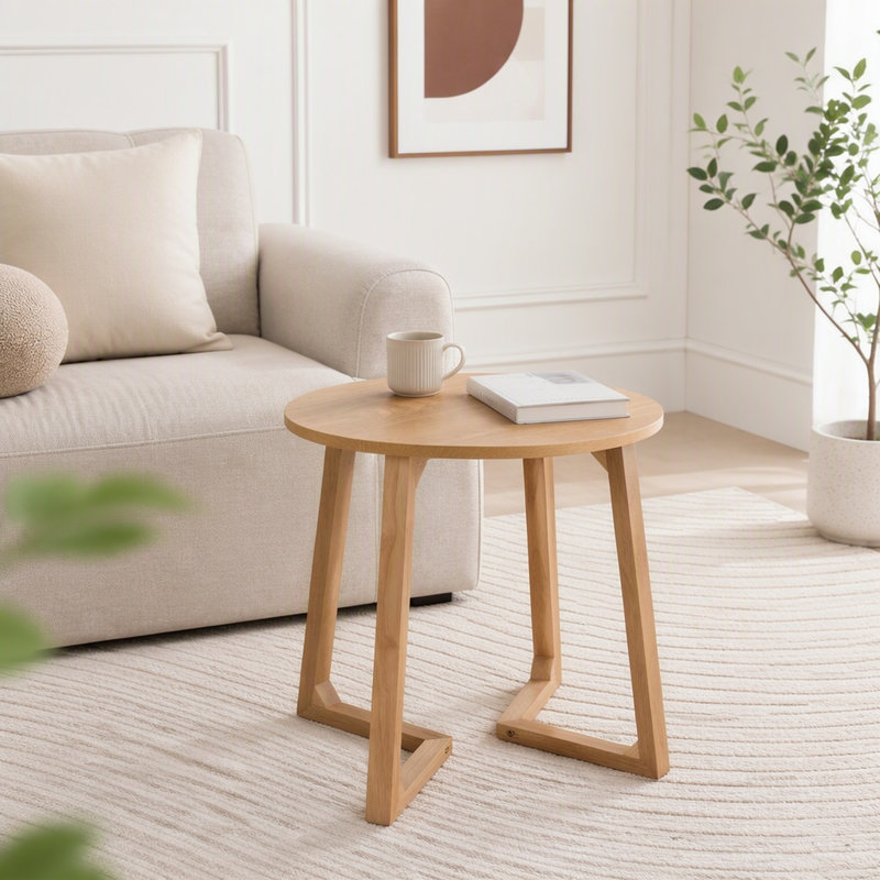 Table d'appoint ronde en bois massif avec pieds en forme de V, 11.5 lbs, Natural