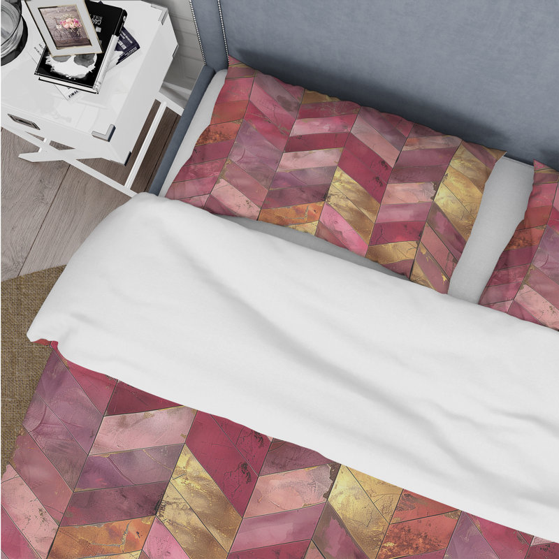 Ensemble de housse de couette à chevrons en or rose glam Glam, Housse de couette très grand + 2 taies décorativ