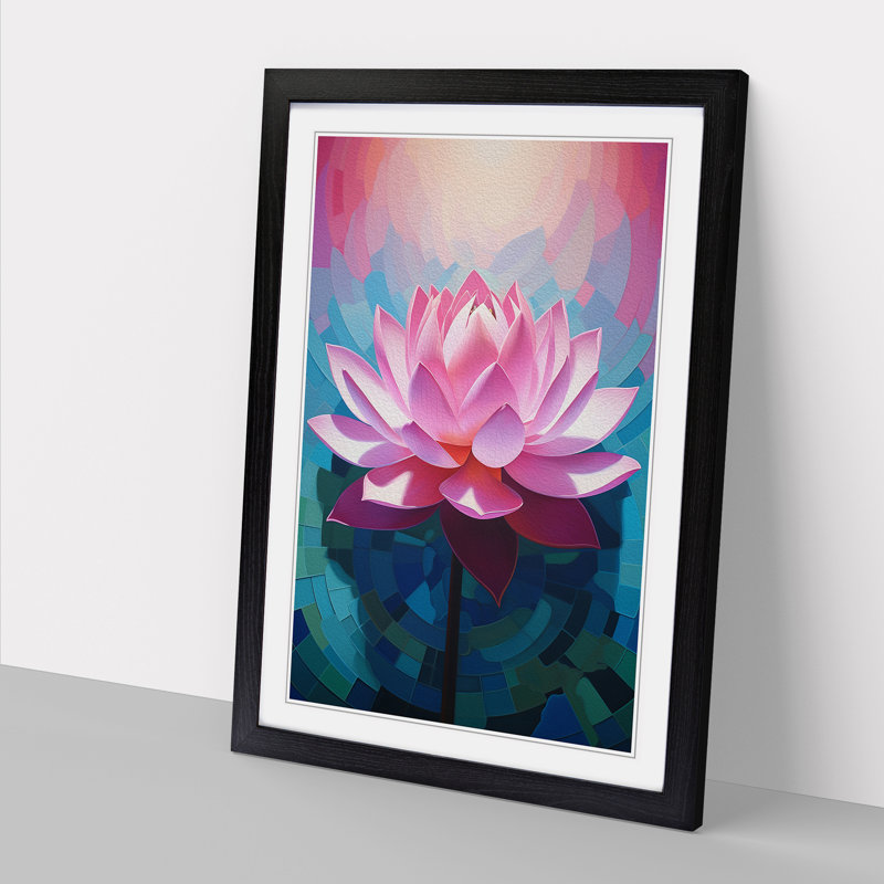 Lotus Flower Hard Edge Painting No.2 - Single Picture Frame Print on Wood, Black Framed, 46cm H x 34cm W x 2cm D