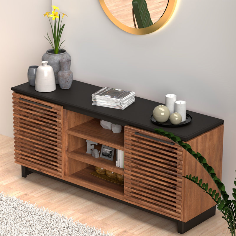 Console de meuble télé pour téléviseur, sans assemblage requis, avec finition bourbon (meuble télé)