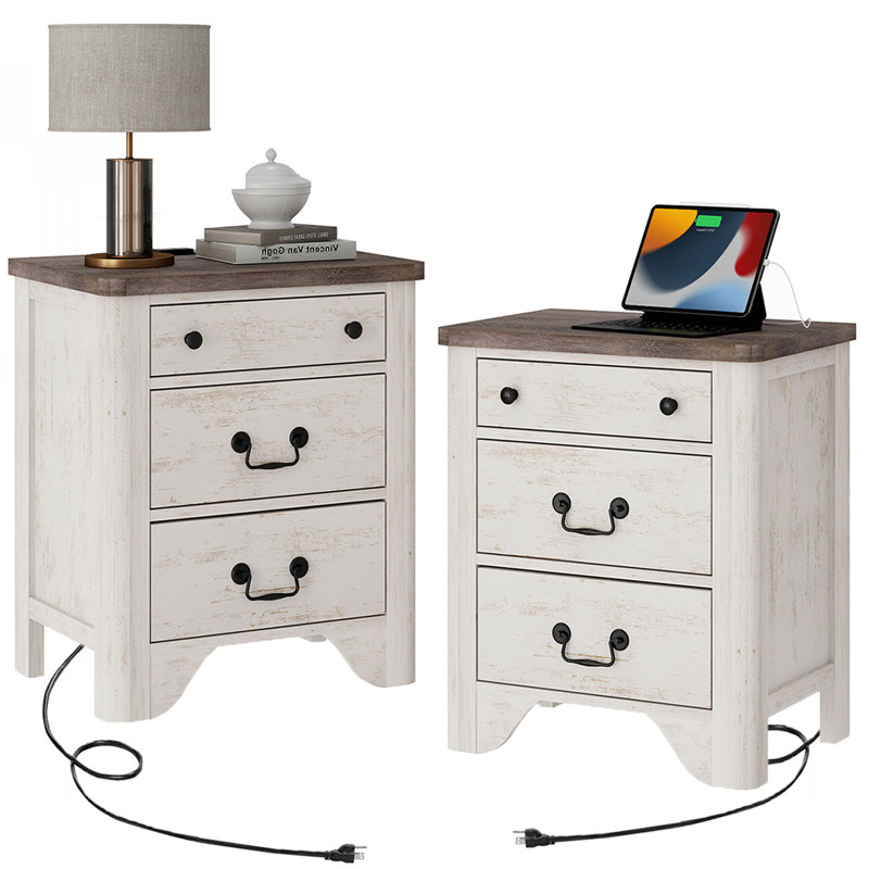Haikey Farmhouse 20.5'' W Nightstand Set of 2, White