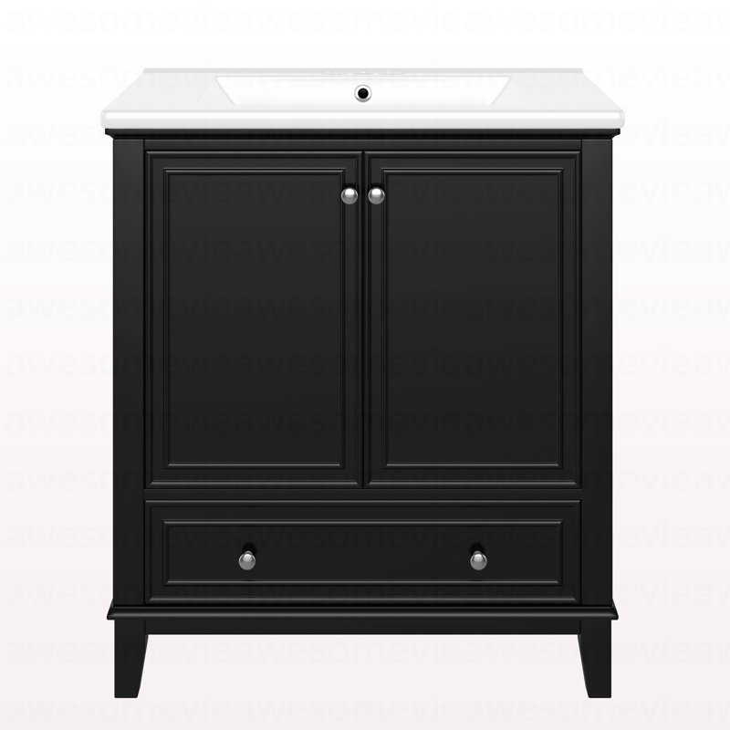 Meuble-lavabo 30 po avec lavabo, armoire multifonctionnelle avec portes et tiroir, cadre solide et panneau de fibres à densité moyenne, noir