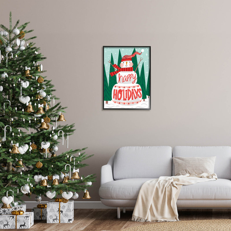Joyeuses Fêtes, bonhomme de neige et 117, Giclée encadrée noir minuit, H 30 po x l 24 po x P 1,5 po