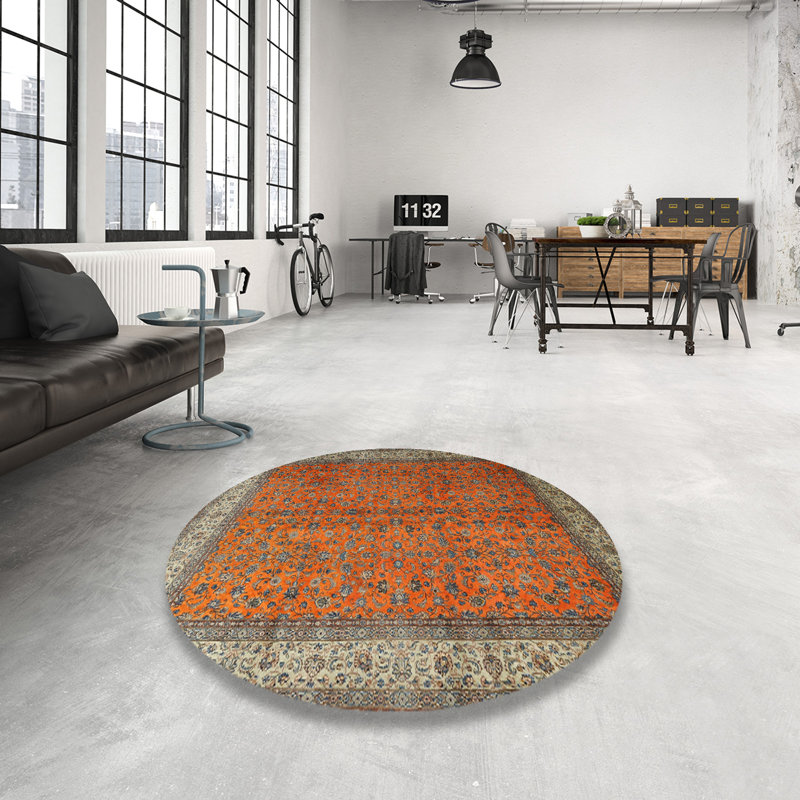 Tapis décoratif orangé oriental jailyn, Rond 8 pi