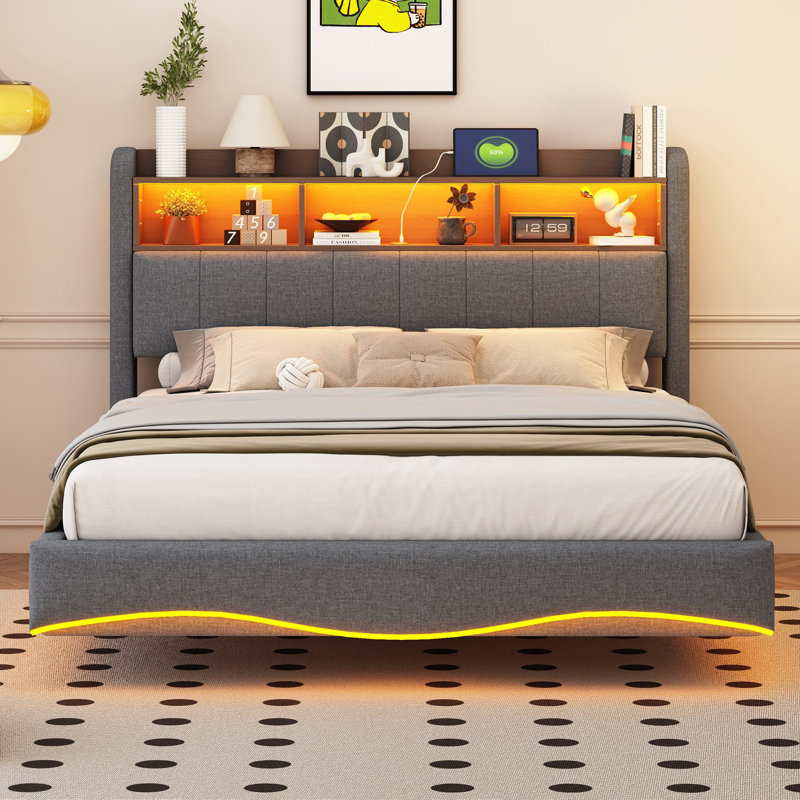 Annazette Upholstered Bed, 160cm W x 200cm L, in Grey