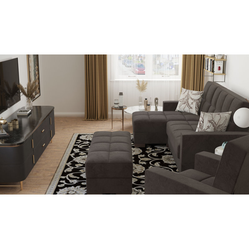 Chaise longue convertible avec rangement PrimeNest NimbusFlow, Brun