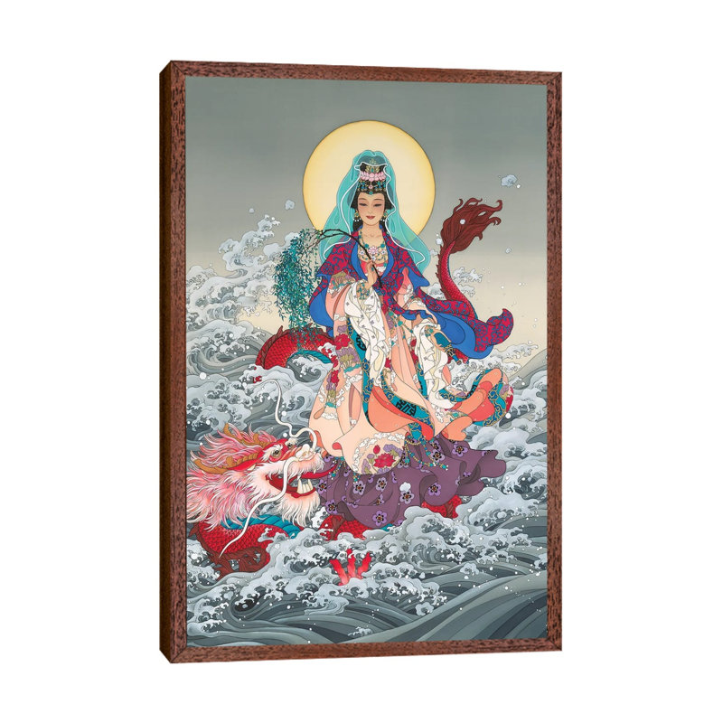 Kwan Yin - Painting on Canvas, Classic Brown Wood Framed, 101.6 cm H x 66.04 cm W