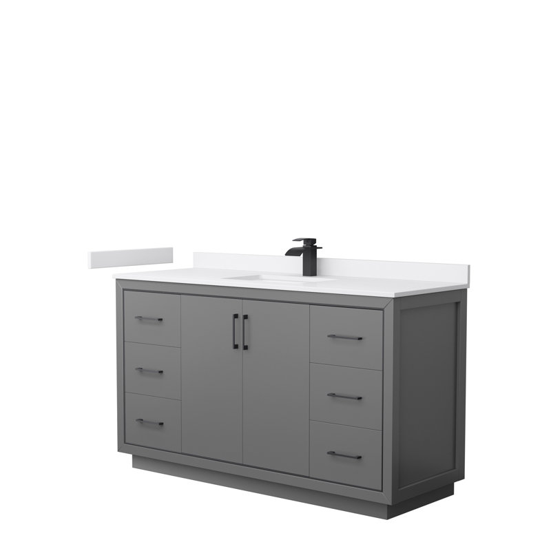 Ensemble de meuble-lavabo simple 60 po Icon, Blanc, Gris foncé, Noir mat