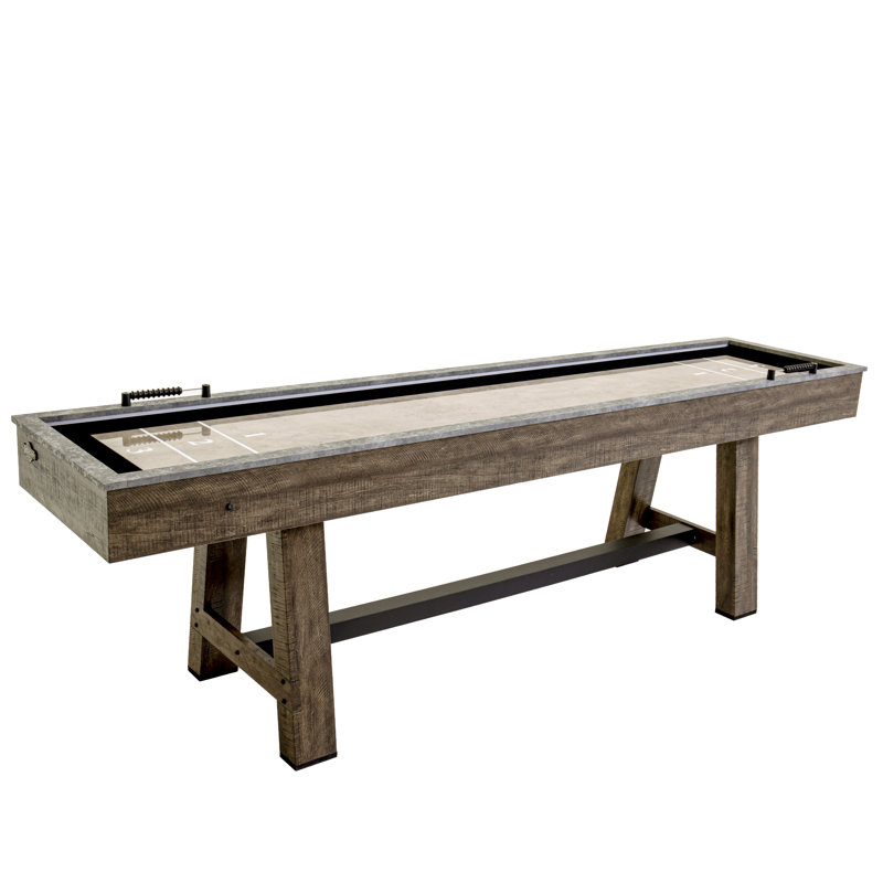 Rustic Woodgrain 9' LED Shuffleboard Table with Bowling Set