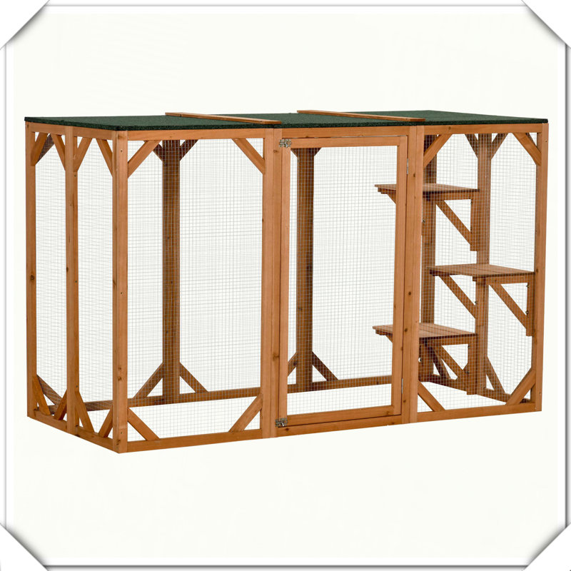 Maison d'extérieur en bois pour chat avec plateforme de protection contre les intempéries, H 44 po x l 31,5 po x P 70,75 po