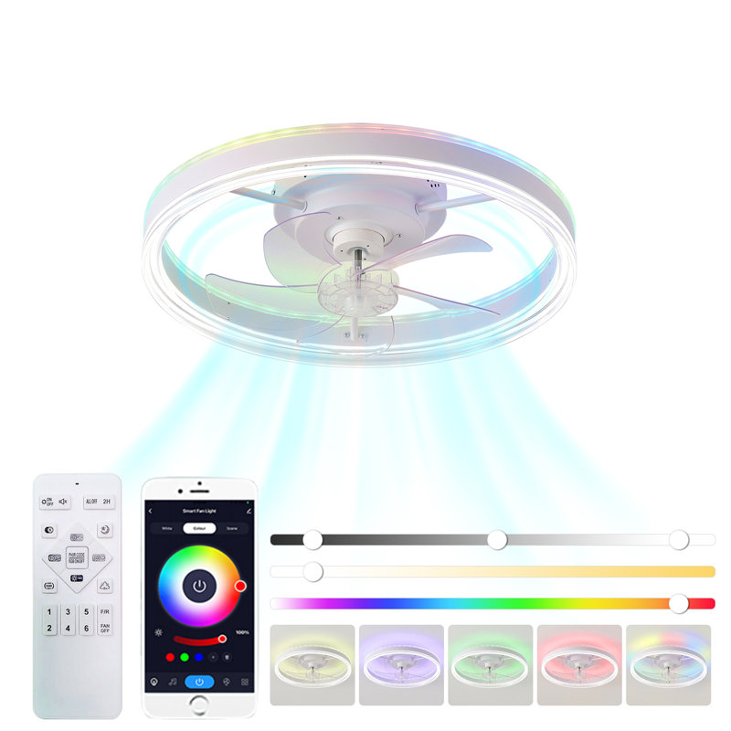 19.7 Inches Fan Light RGB Colour Lights Three Colour Temperature 6-Speed Adjustable Wind Power Positive And Negative Rotation