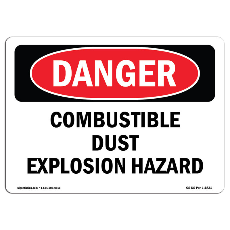 Panneau de danger d'explosion de poussière combustible, H 12 po x l 18 po x P 0,1 po