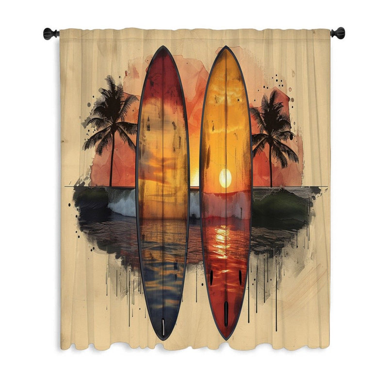 Rideaux de fenêtre de surf, voilages sport et voilages - 1 panneau, L 50 po x L 96 po