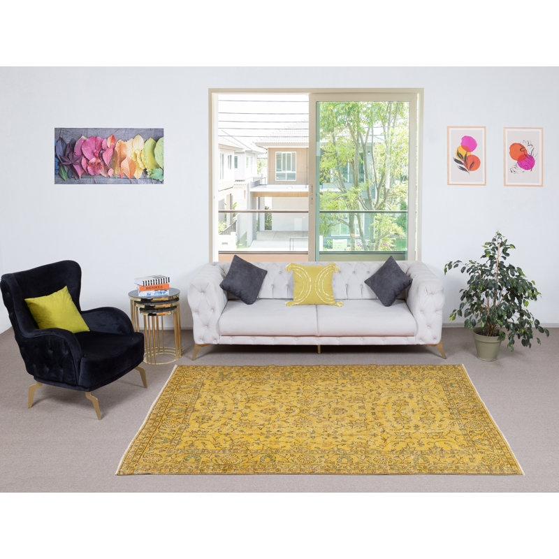 Tapis turc en laine fabriqué à la main 5,5 x 8,4 pi de couleur turque rétro pour un intérieur contemporain