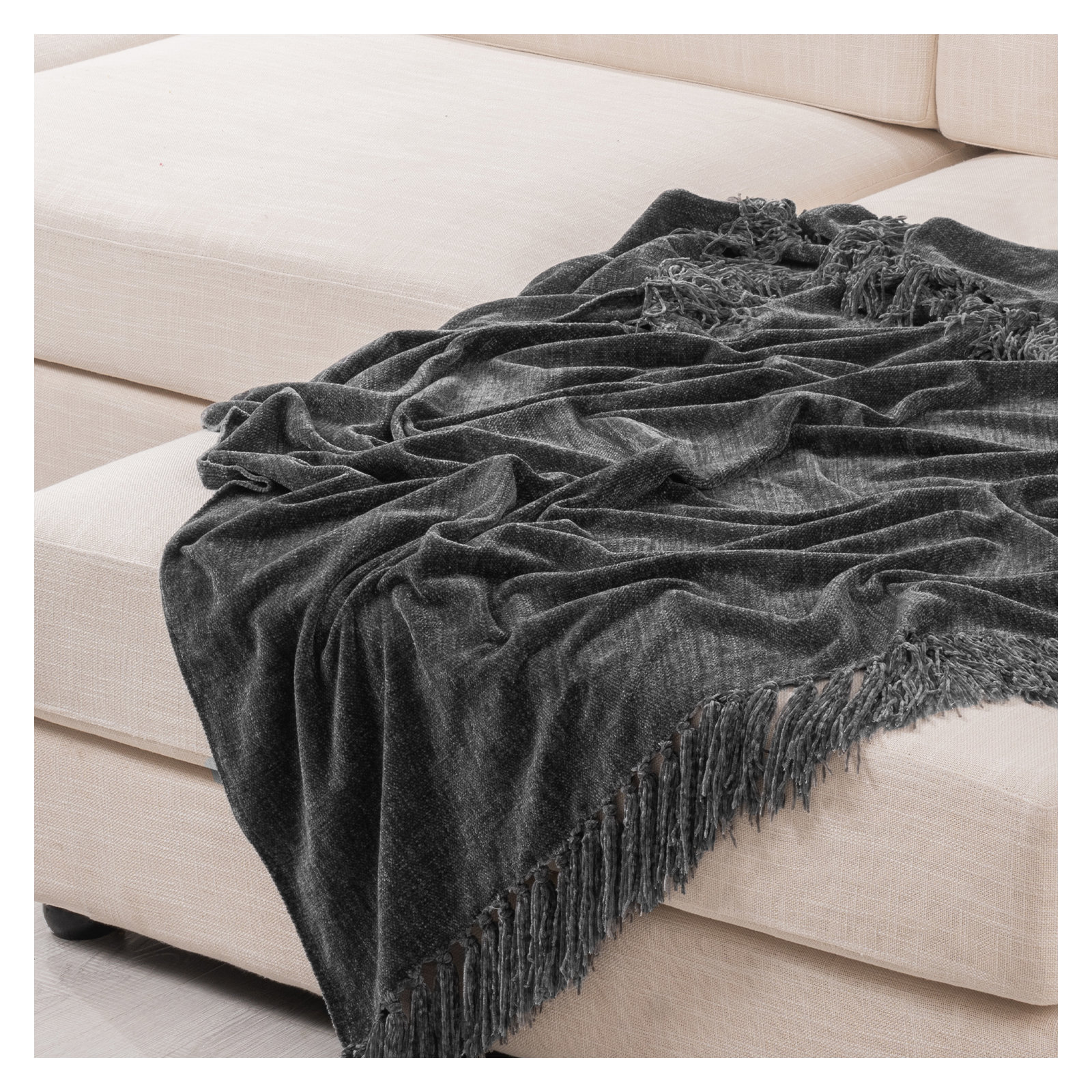 Soft Chenille Throw Blanket, 80" L x 60" W, Iron Black