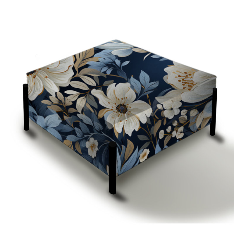 Motif floral bleu à motif floral rustique - grand repose-pieds carré floral