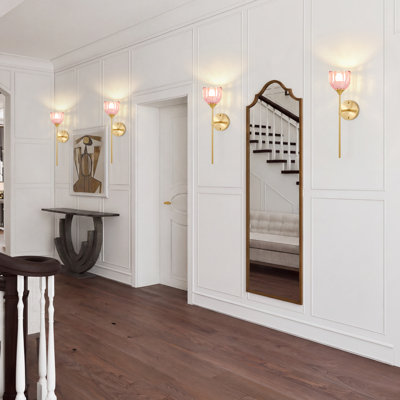 Ensemble de 2 appliques murales sans fil à piles avec ampoules DEL rechargeables et télécommande, éclairage RVB à intensité variable et abat-jour en verre tulipe