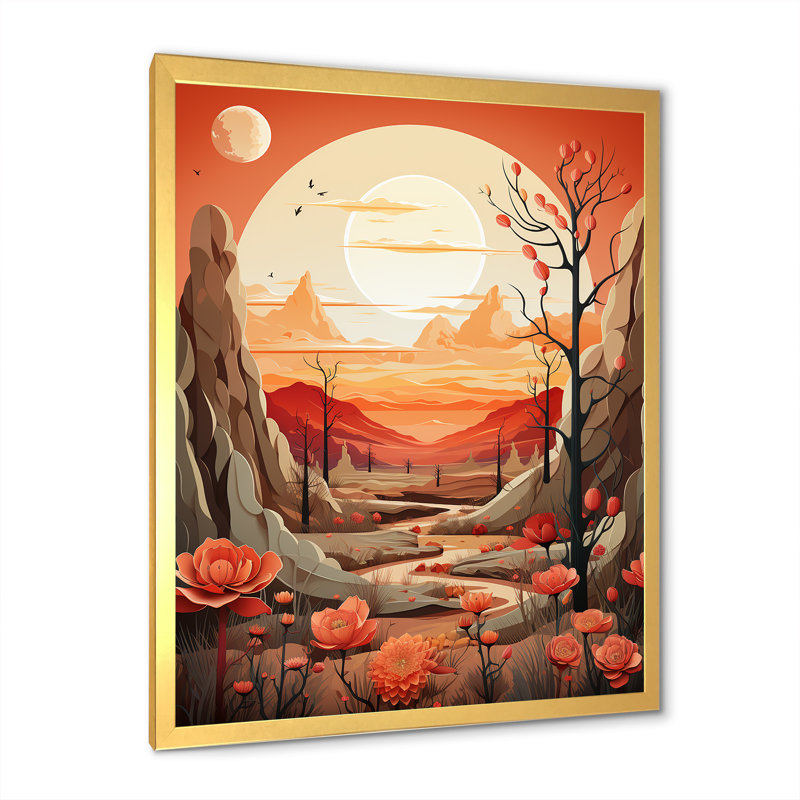 Cactus Tangerine Twilight - Cactus, reproduction sur toile, H 44 po x l 34 po x P 1,5 po, Cadre doré simple