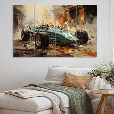 Illustration rétro de voiture de sport Grand Prix - voitures, voiture de course, art mural, salon - 4 panneaux