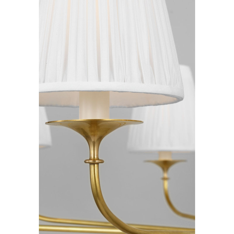 Knox Chandelier with Silk Pleated Shades, Antique Brass, 8 Lights, 21.25" H x 42" W x 42" D