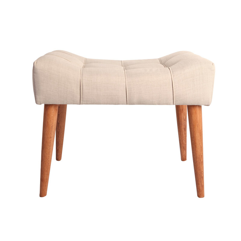 Modern Pouffe with Solid Wood Frame, Cream Color, 22.8 x 17.7 x 15.7 inches | 100% Polyester Easy Clean Fabric & 32 DNS Foam for Comfort | Stylish Addition for Rustic & Scandinavian Decor