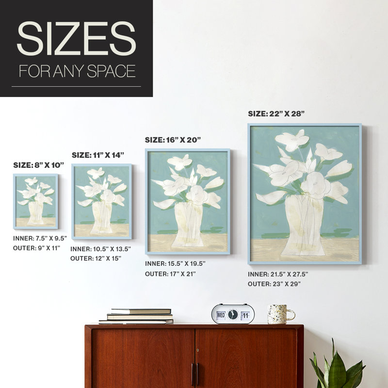 Arrangement de printemps en sourdine I, reproduction encadrée - bois massif, Bleu, H 21 po x l 17 po