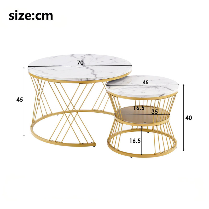Amahya Frame Coffee Table with Storage, Gold, White Marble