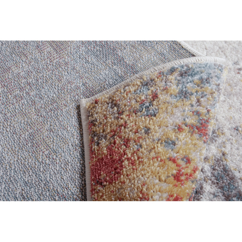 Tapis en polypropylène tissé à la machine à motif abstrait en crème / brun / gris, Rectangle 3 pi 3 po x 4 pi 11 po