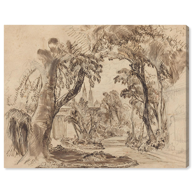 Art Remedy Vintage Sketches Canvas, A Tree lined Garden Path, Wrapped Canvas, 24" H x 30" W