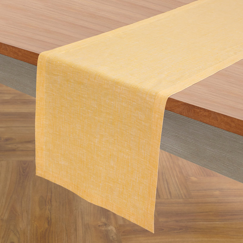 100% Pure Linen Table Runner - Athena, 36" x 14", Chambray Mustard