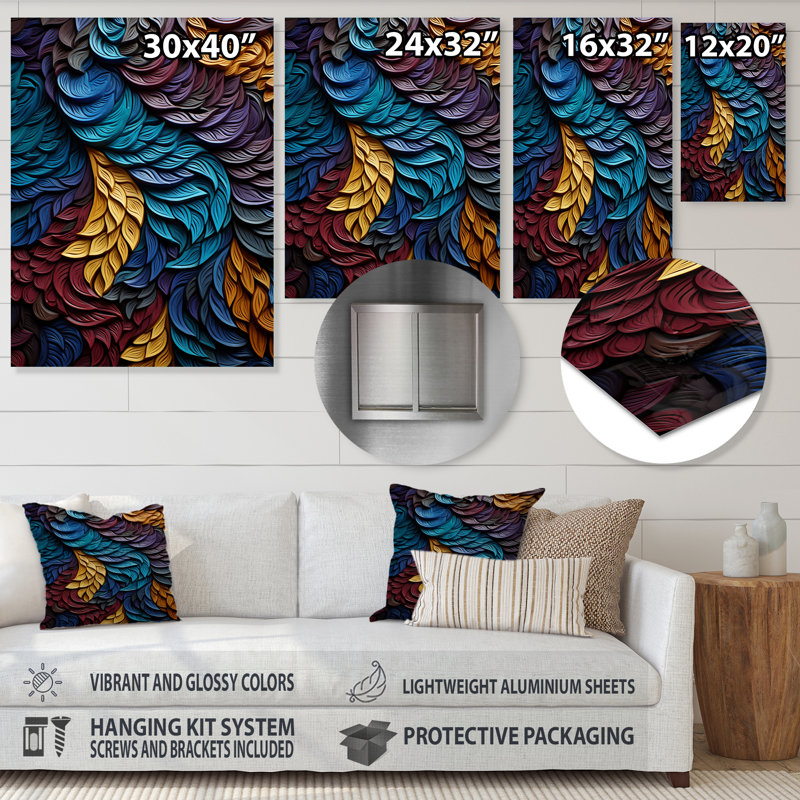 «Natures Coloful Leaf Essence», art mural en métal tachisme, H 20 po x l 12 po x P 1 po