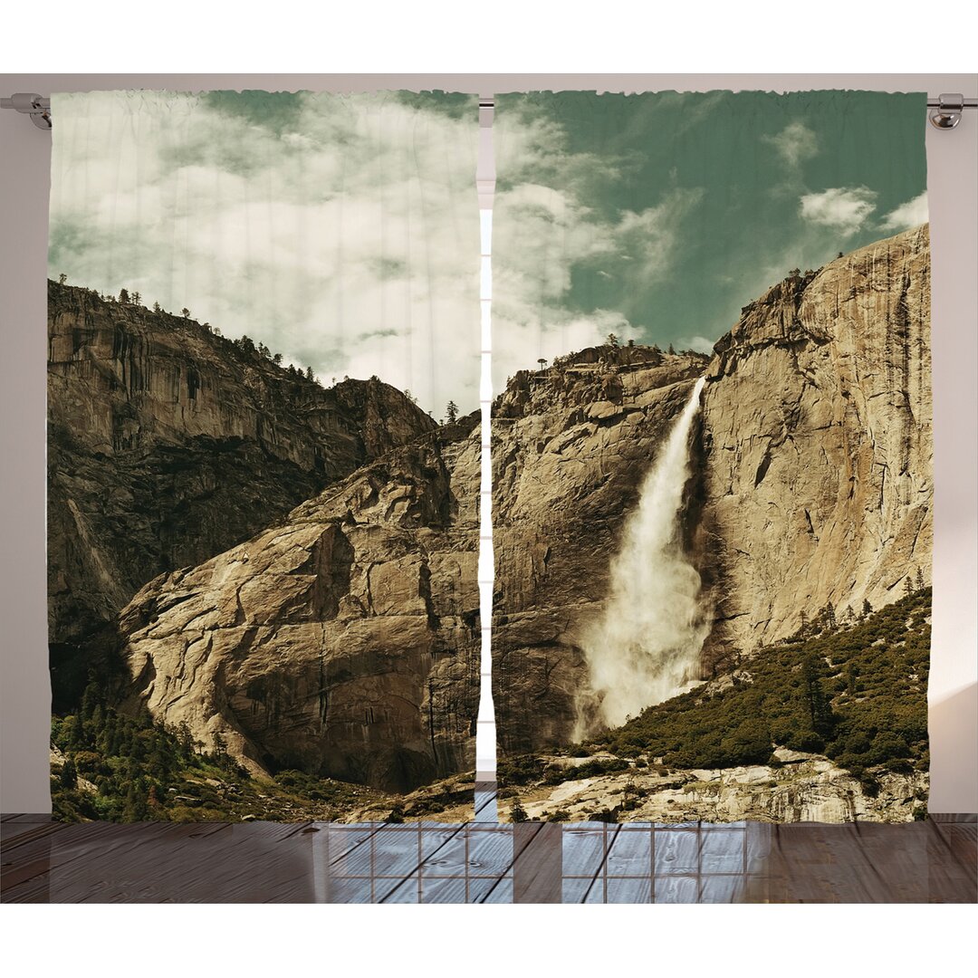 Rustikaler Vorhang, Wasserfall Yosemite Park, Amerika, Reseda Grün Braun