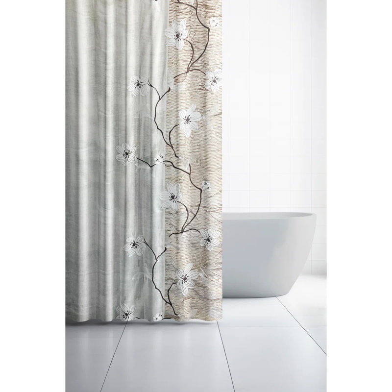Variant Product Name: Forrest Floral Fabric Shower Curtain – Tan & Ivory Magnolia Design, 70" W x 72" H