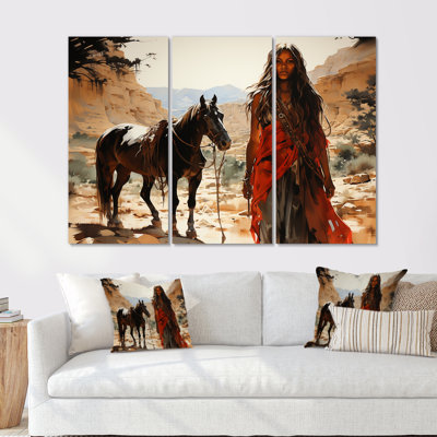 Native American Warriro Canyon Echoes - ensemble de reproductions d'art mural amérindien