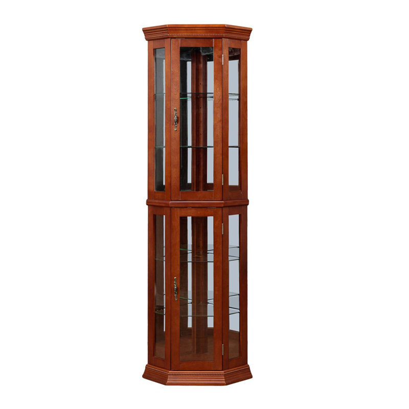 Corner Curio Cabinet Withs, Adjustable Tempered Glass Shelves, Mirrored Back, Display Cabinet,(E26 Bulb Not Included), Walnut