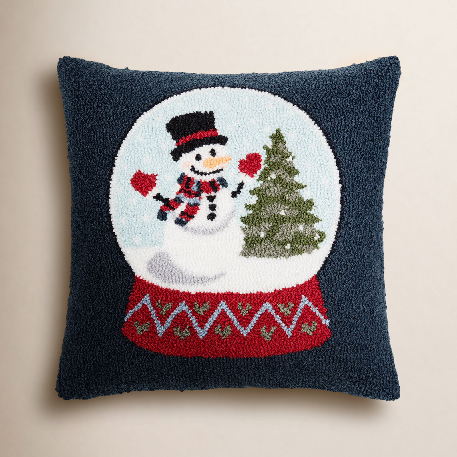 18" x 18" Christmas Throw Pillow, Snowman and Christmas Tree