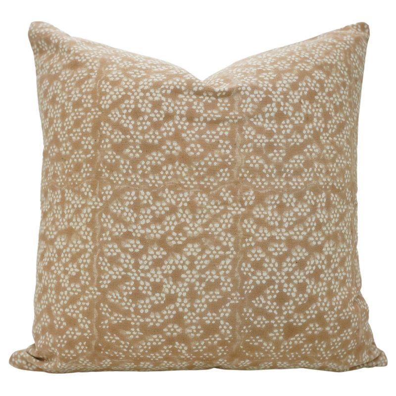Coussin décoratif en coton imprimé à la main à motif de blocs de coton pour divan-lit Fabavine Olavrishti - 24 po x 24 po