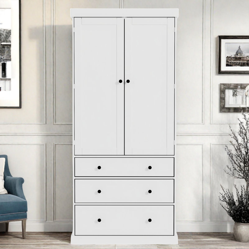 Garde-manger Farmhouse avec 3 tablettes réglables, 8 tablettes de porte et 3 tiroirs, Blanc