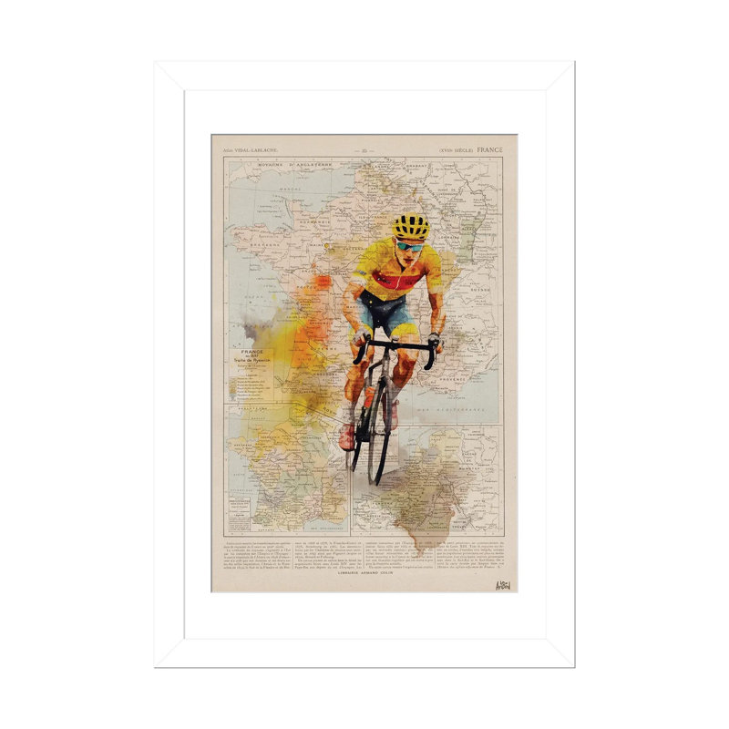Tour de France, aquarelle, Papier avec cadre blanc ouvert, Blanc, H 32 po x l 24 po x P 1 po