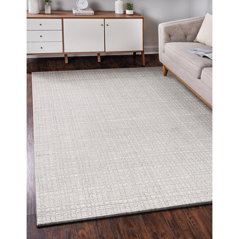 Alpine Hand Loomed Plaid Area Rug in Silver/Ivory, Rectangle 12' x 15'