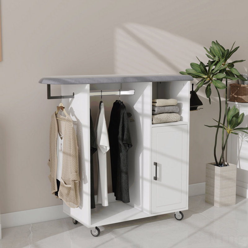 Chariot à repasser avec planche à repasser roulante, armoire à repasser polyvalente avec roues, solution de repassage compacte