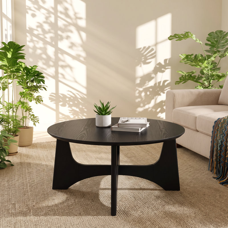 Table basse ronde en placage de bouleau l 36 po x P 36 po x H 17,5 po HAIYI