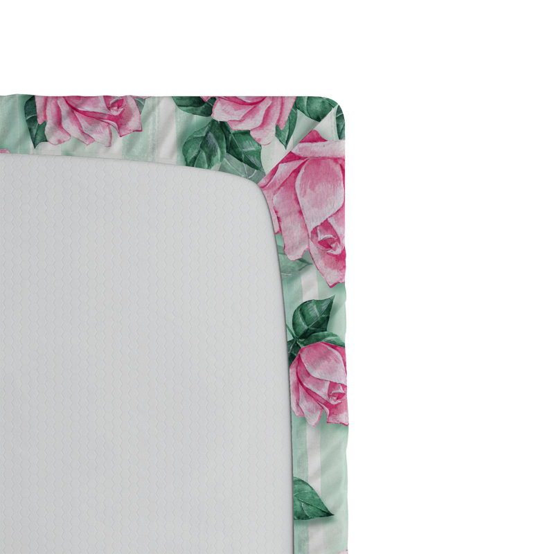 Drap-housse Ambesonne, Rose pastel, vert jade / floral, Drap-housse pour lit simple TG